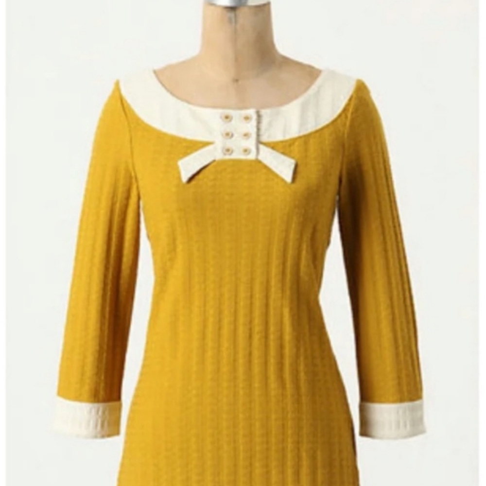 Pilcro and the Letterpress Retro Style Mustard Yellow Ribbon Collar Top